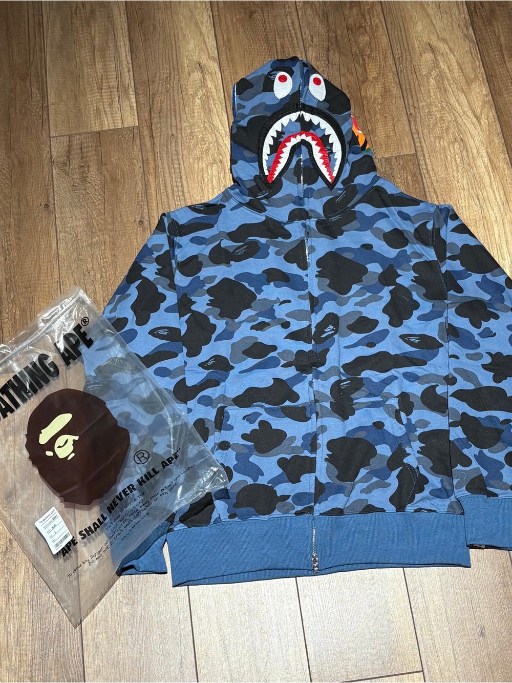 A Bathing Ape BAPE Shark Blue Zipper Hoodie Sweater Men’s Large Brand New
